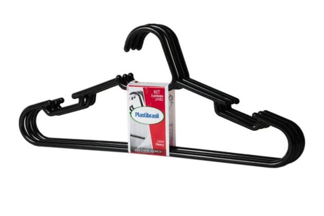 Cabide Adulto Preto Heavy 3x1 R:105