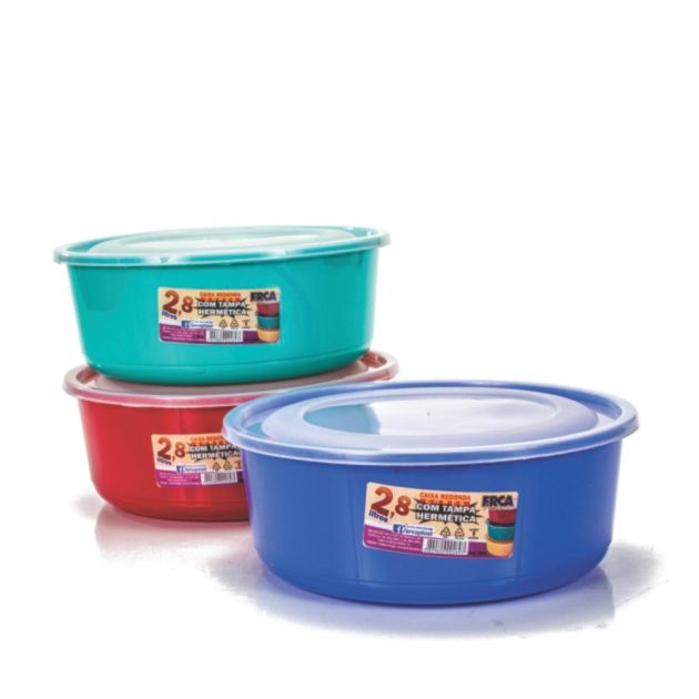 Caixa 2,8 Ltos Redonda Cores Tampa Hermetica Ref:2269