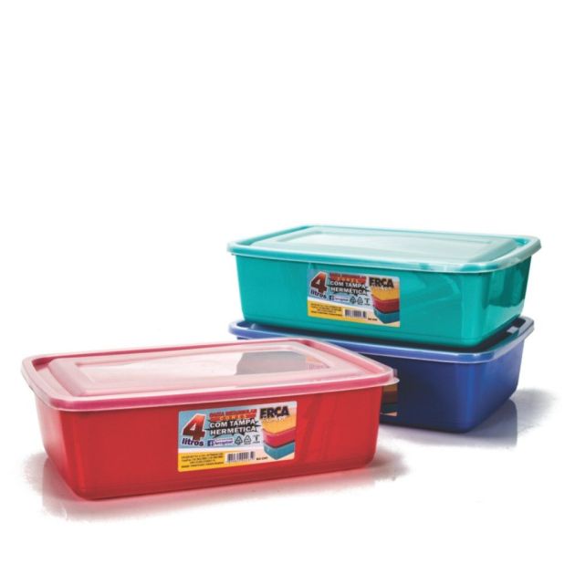 Caixa 4 Ltos Retangular Cores Tampa Hermetica Ref:2265