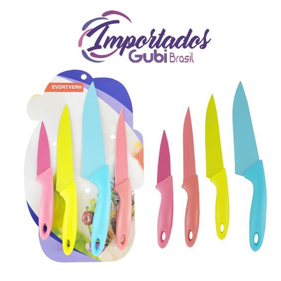 Conj de Faca 4 Peças Coloridas 18/22/23/27cm Encartelada