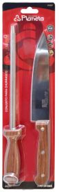 Conj Faca e Chaira Inox Cabo Madeira 31cm Dp0251