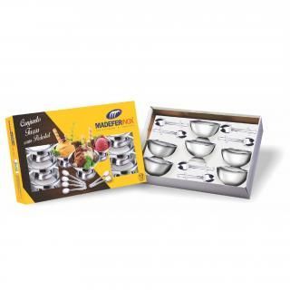 Conj Sobremesa 12 Pcs Inox c/ Pedestal Madefer