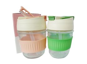 Copo de Vidro com Tampa e Canudo 350ml