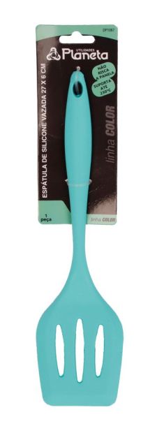 Espatula Silicone Vazada  27cm Verde Agua