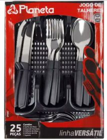 Faqueiro Versatil c/ Suporte Preto 25pçs Dp0967