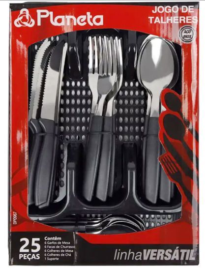 Faqueiro Versatil c/ Suporte Preto 25pçs Dp0967