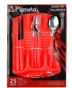 Faqueiro Versatil c/ Suporte Vermelho 25pçs Dp0977