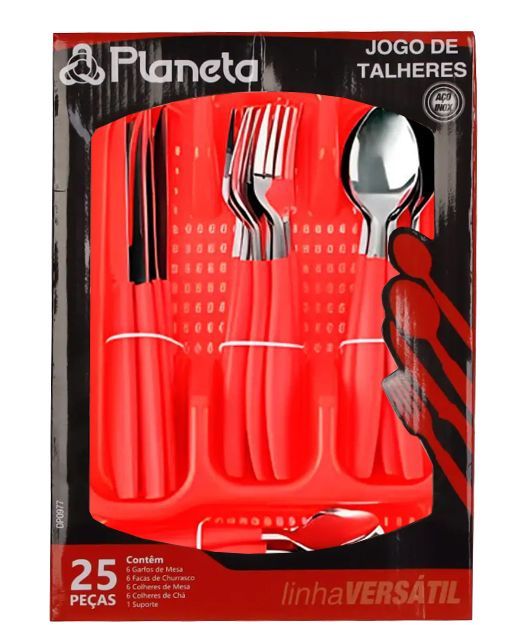 Faqueiro Versatil c/ Suporte Vermelho 25pçs Dp0977