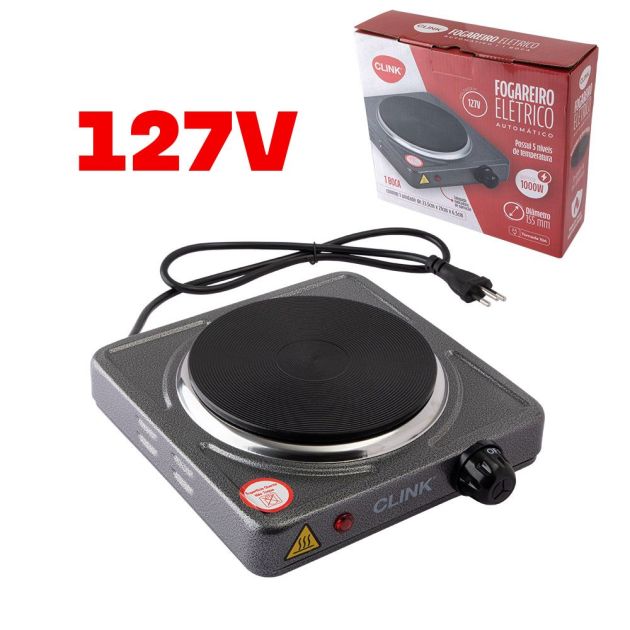 Fogareiro Eletrico 1000w 1 Boca 127v Ferro e Ferro Fundido 23,5cm X 21cm X 6,5cm