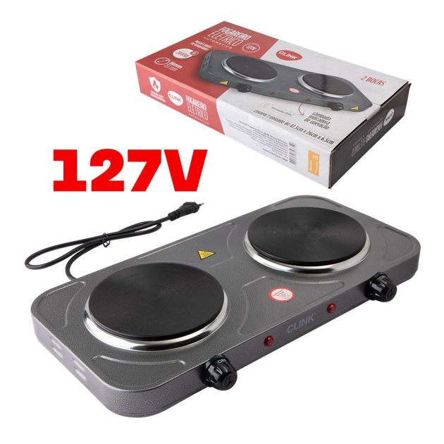 Fogareiro Eletrico 2000w 2 Bocas 127v Ferro e Ferro Fundido 47,5cm X 26cm X 6,5cm