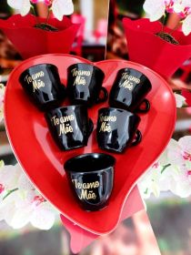 Kit Mae 6 Xicaras Cafe 70 ml e Uma Bandeja (plastico)