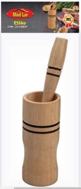 Pilao c/socador 15 cm de Madeira