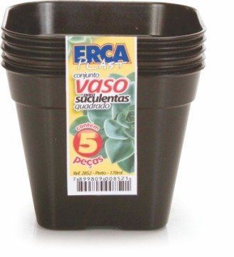 Vaso Jogo 5 Pc Quadrado p/suculenta Preto Ref: 2852